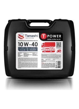 Оптом Моторное синтетическое масло Tamashi T Power DIESEL ULTRA E6/E9 SAE 10W-40 CJ-4, ACEA E6/E9, MAN 3477, MВ 228.51, VDS-4.5, 20 л 10W40T320