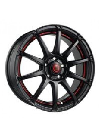 Диск колёсный литой "SH08 7x16, 5x114,3, ET45, D67.1, черный глянцевый с красной полосой на ободе (GBRU)"