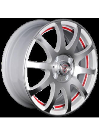 Диск колёсный литой "F-21 6x15, 4x98, ET35, D58.6, белый полностью полированный с красной полосой по ободу внутри (WFRSI)"