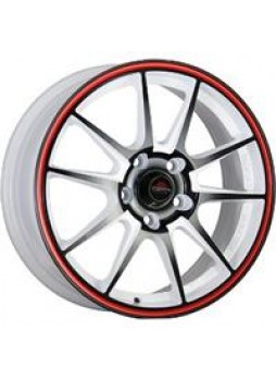 Диск колёсный литой "MODEL-15 6.5x16, 5x105, ET39, D56.6, белый +черный+красная полоса по ободу (W+B+RS)"